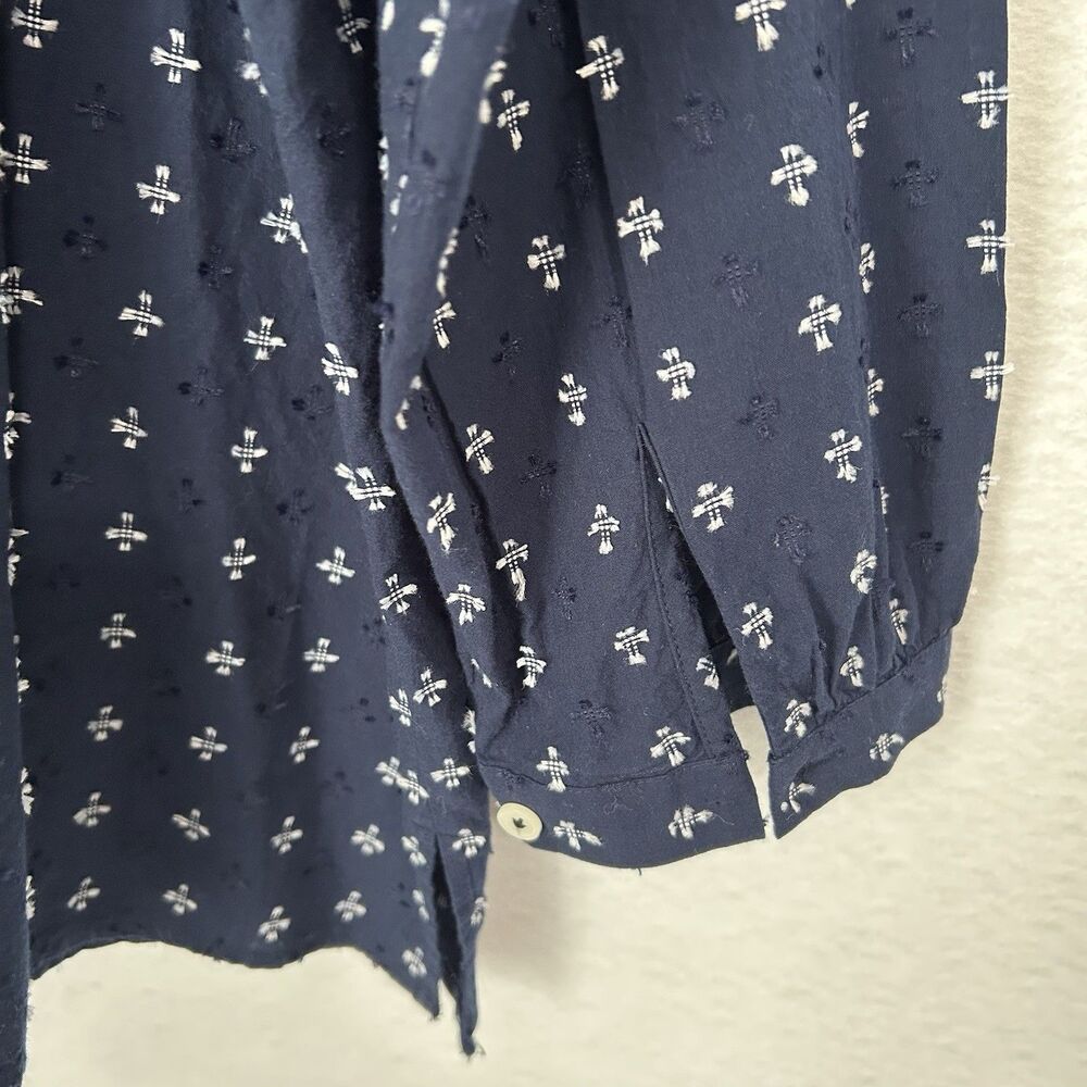 Talbots Plus Top Women 3X Navy White Embroidery Swiss Dot Pullover Cottage Comfy - Picture 12 of 15